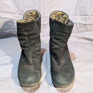 Fly London Black Suede and Leather Sipper Ankle Boots Women Size 38